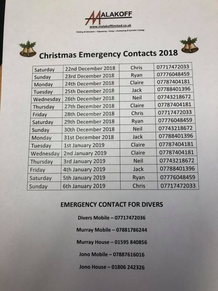 Christmas Emergency Contacts